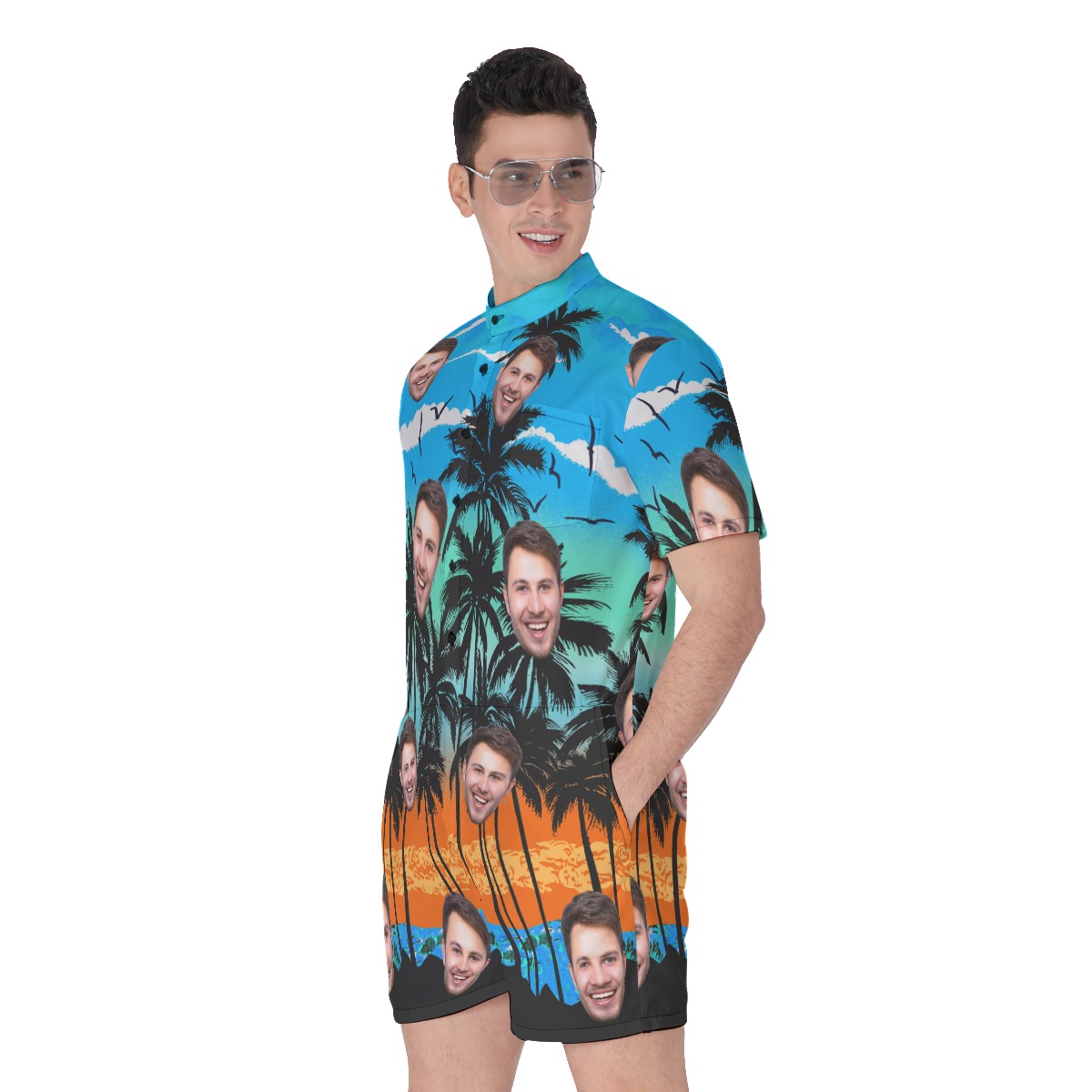 Beach Scenery Men's Romper With Custom Face