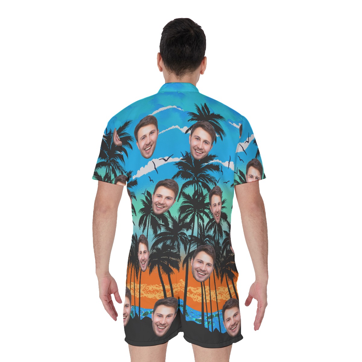 Beach Scenery Men's Romper With Custom Face