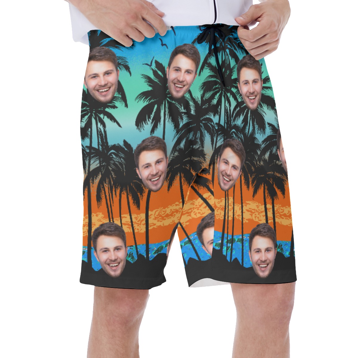 Beach Scenery Men's Swim Trunks With Custom Face