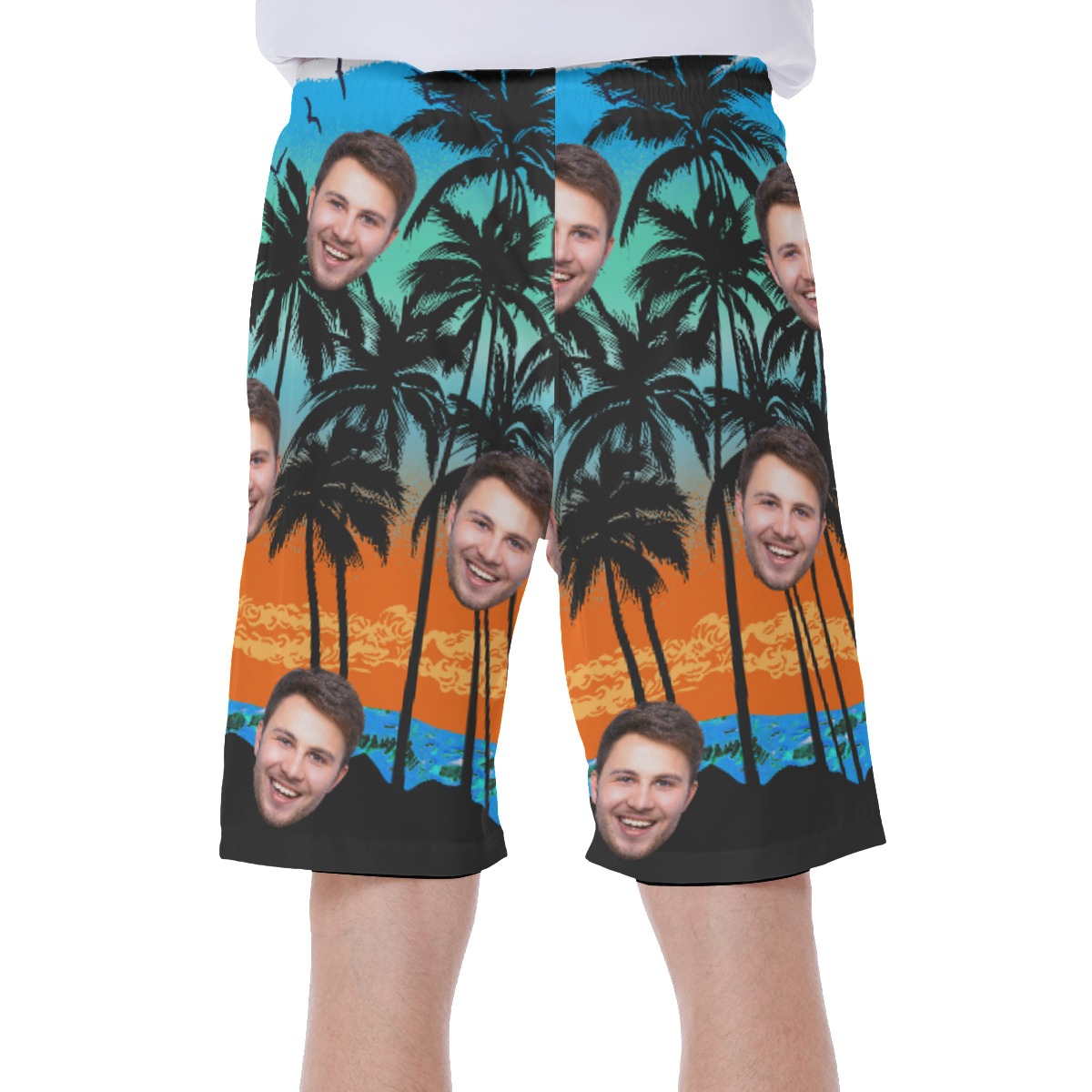 Beach Scenery Men's Swim Trunks With Custom Face