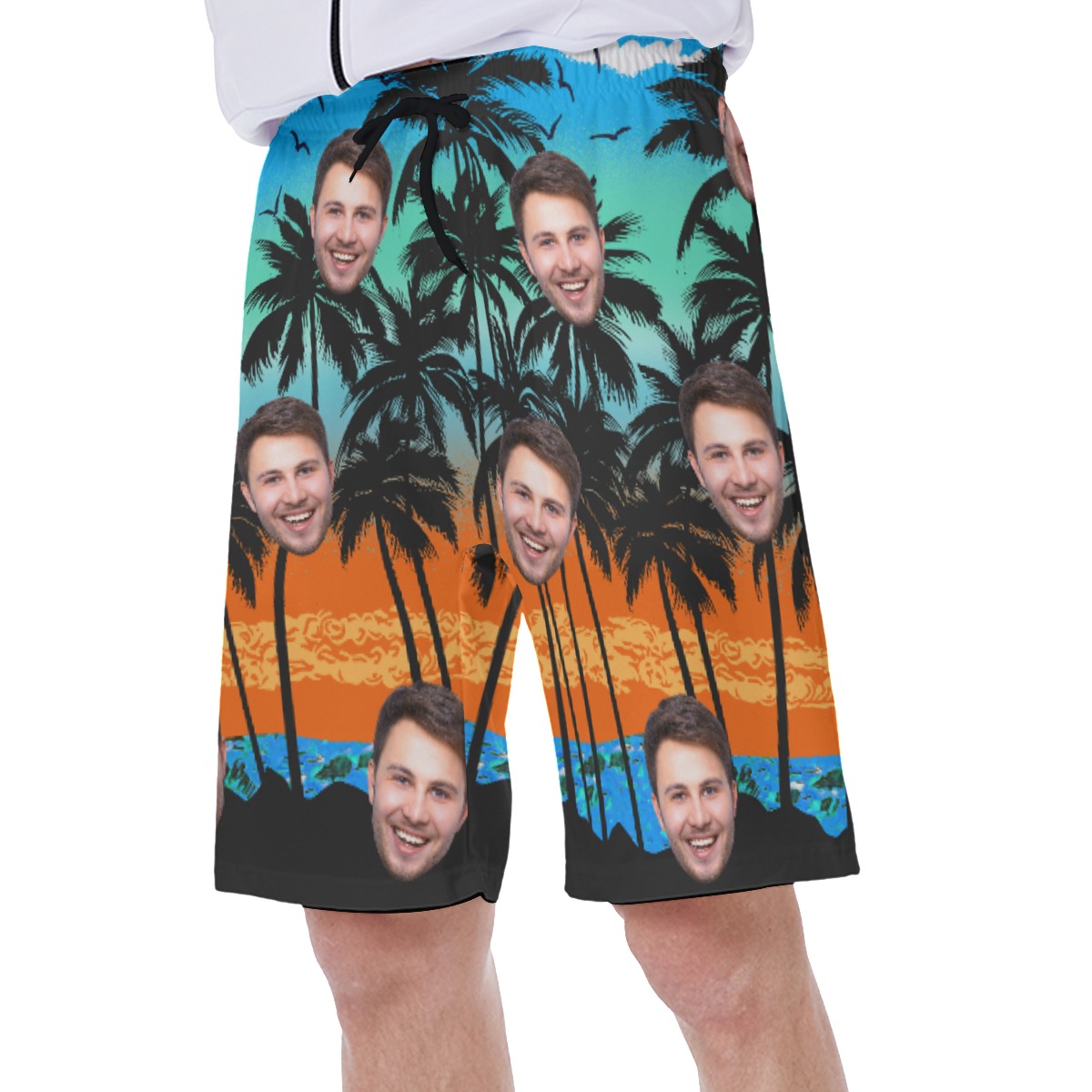 Beach Scenery Men's Swim Trunks With Custom Face