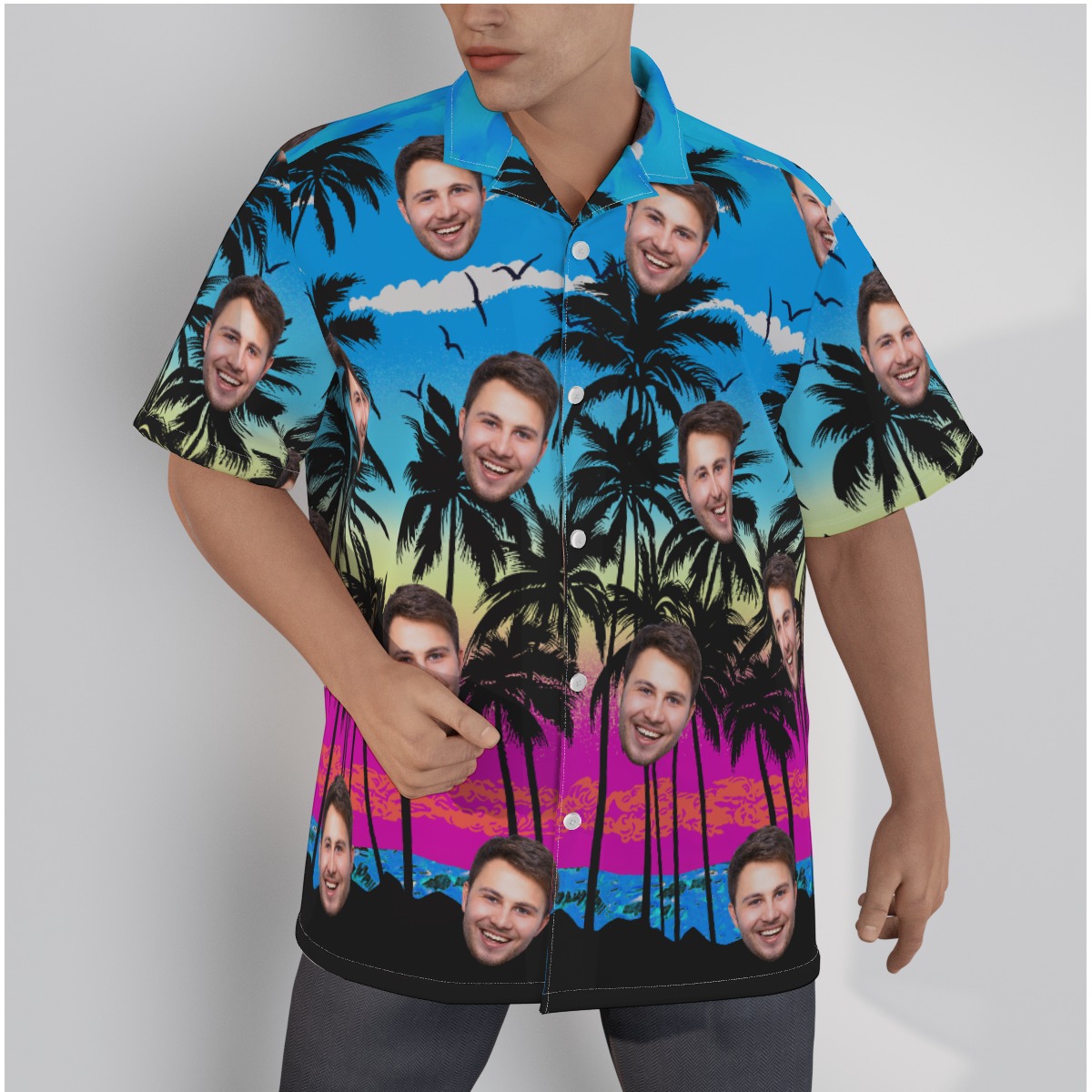 Blue Men's Hawaiian Shirt With Custom Face - variant image 1