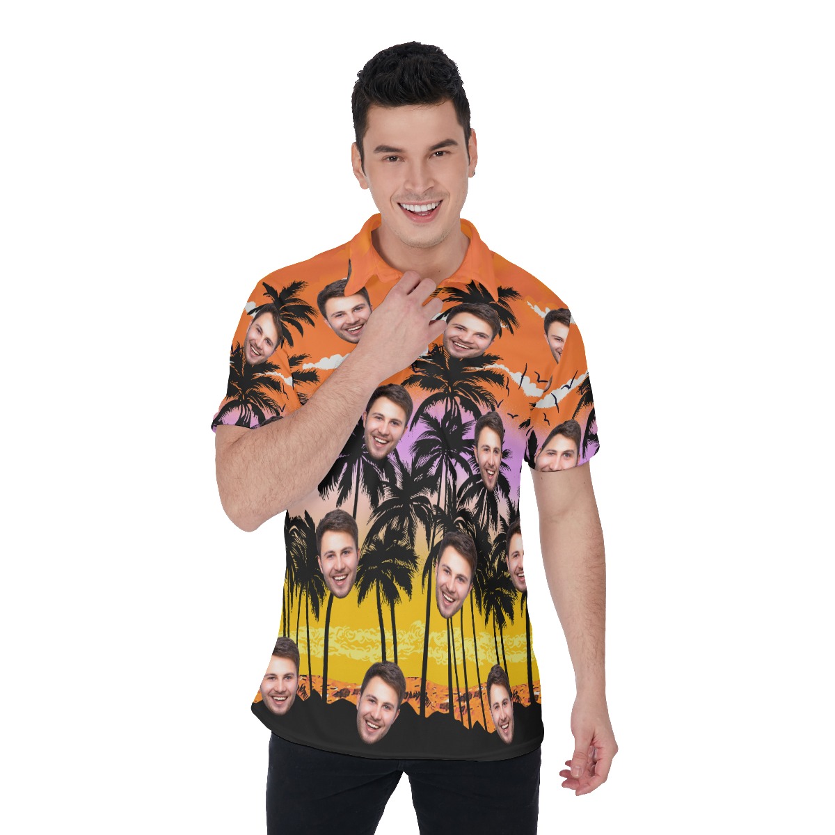 Beach Themed Custom Face Men's Polo Shirt - variant image 1
