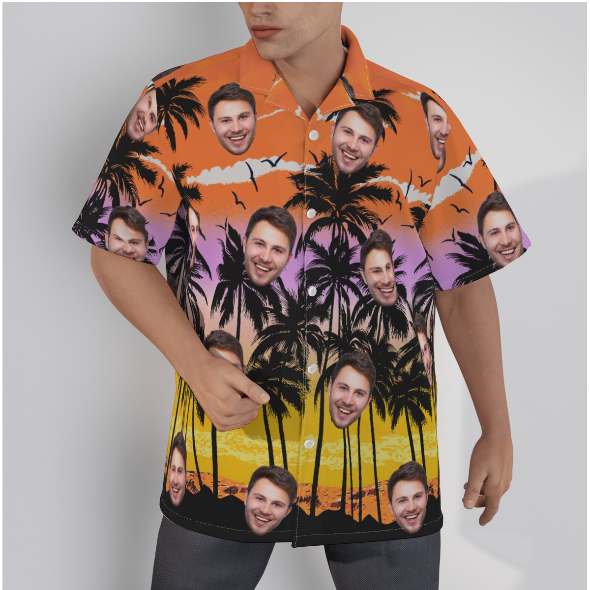 Palm Tree Orange Custom Hawaiian Shirt With Face - variant image 1