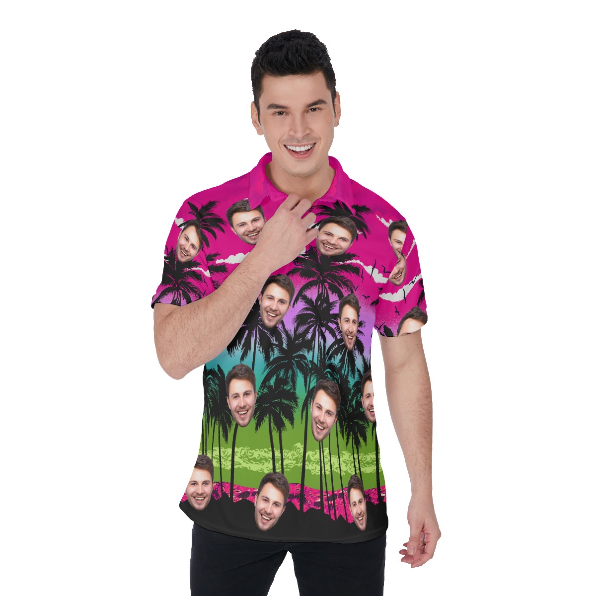 Vivid Beach Men's Golf Shirt With Custom Face - variant image 1