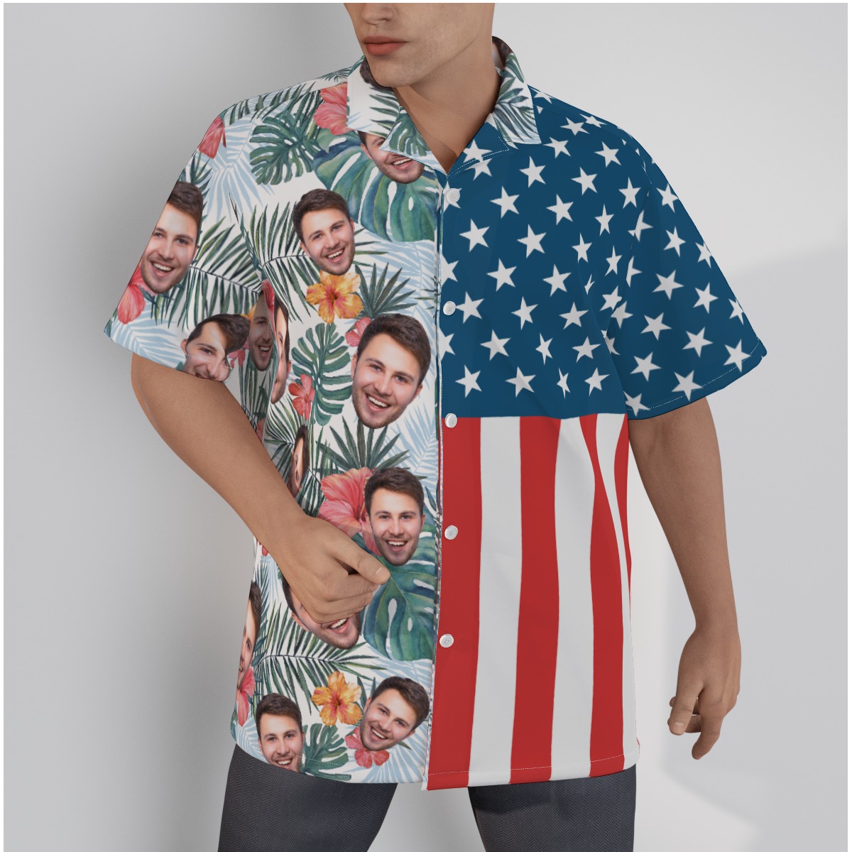 Funny Custom Face Tropical Hibicus Patriotic Hawaiian Shirt - variant image 1