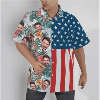 Funny Custom Face Tropical Hibicus Patriotic Hawaiian Shirt