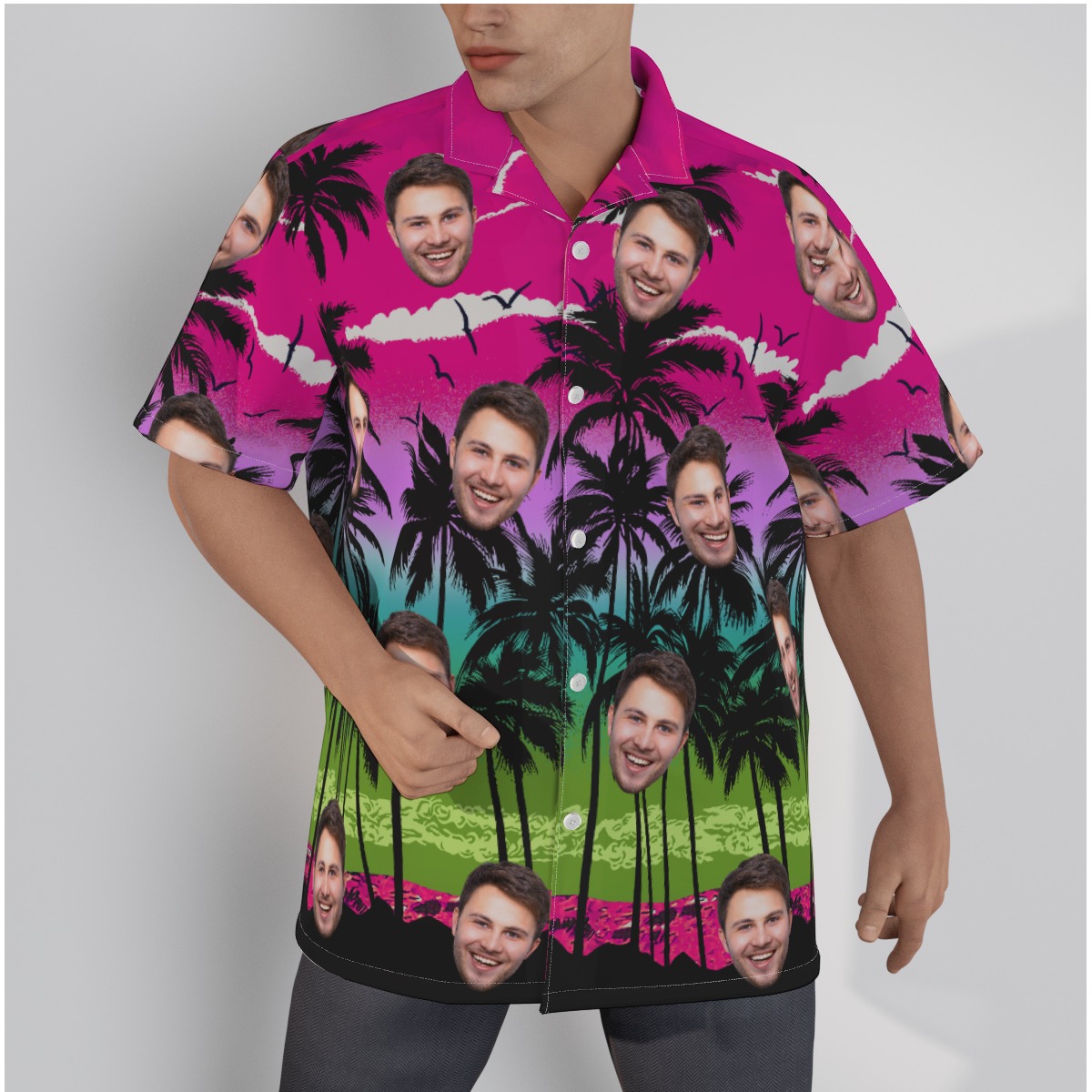 Pink Sunset Beach Hawaiian Shirt With Multi Face - variant image 1