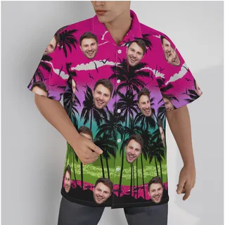 Pink Sunset Beach Hawaiian Shirt With Multi Face