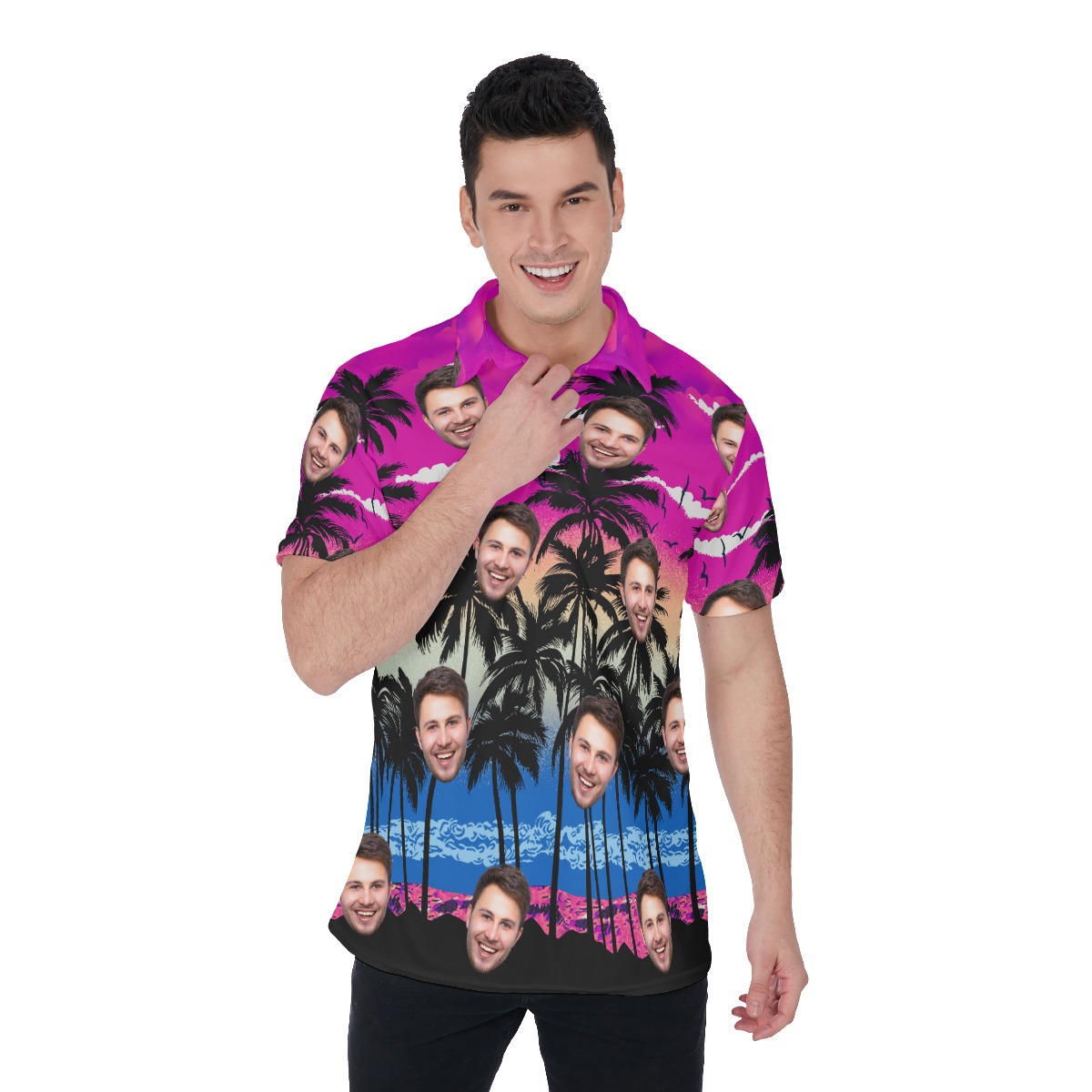Purple Beach Men's Polo Shirt With Custom Face - variant image 1