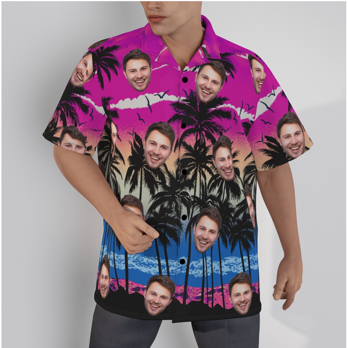 Custom Face Purple Hawaiian Beach Shirt - variant image 1