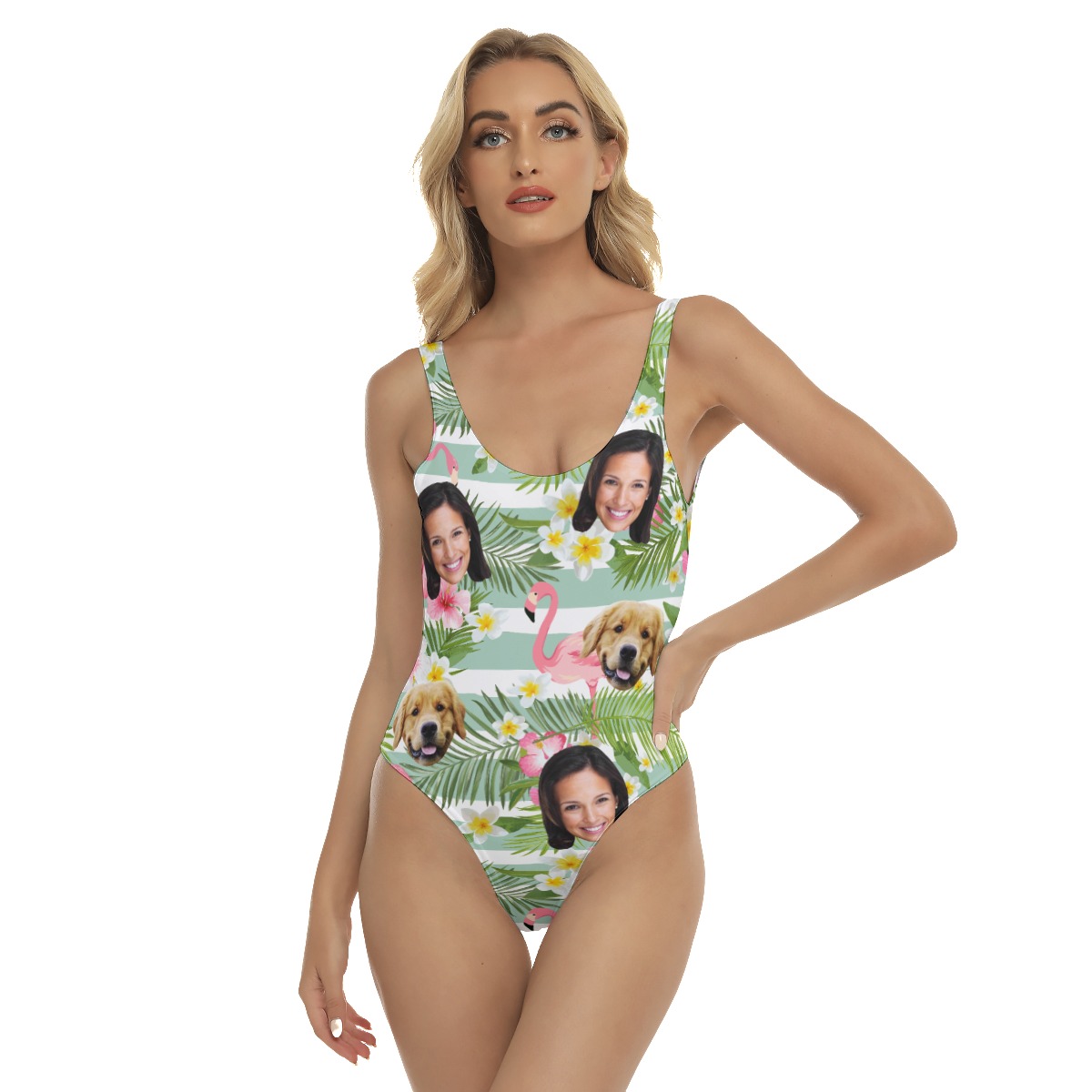 Women's Custom 2 Faces Flamingo Hawaiian One Piece Swimsuit - variant image 1