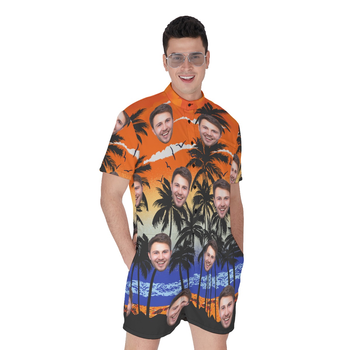 Sunset Men's Beach Romper With Custom Face - variant image 1