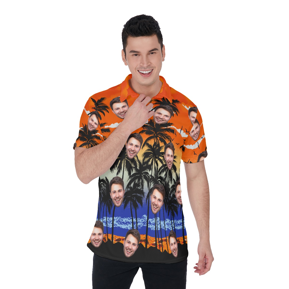 Orange Men's Polo Shirt With Custom Face - variant image 1