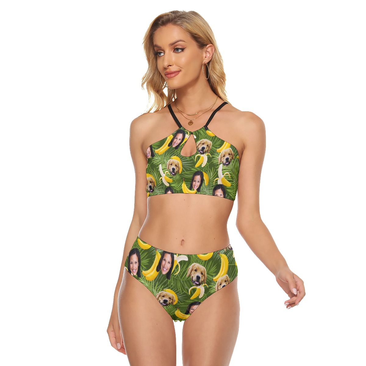 Banana Custom Face And Dog Hawaiian Two-piece Swimsuit - variant image 1