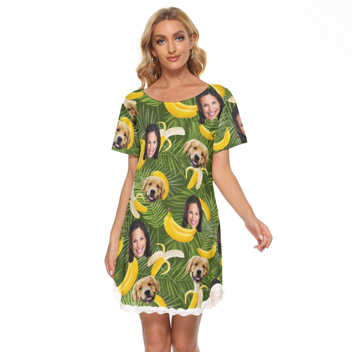 Women's Custom Dog And Owner Banana Hawaiian Lace Dress - variant image 1