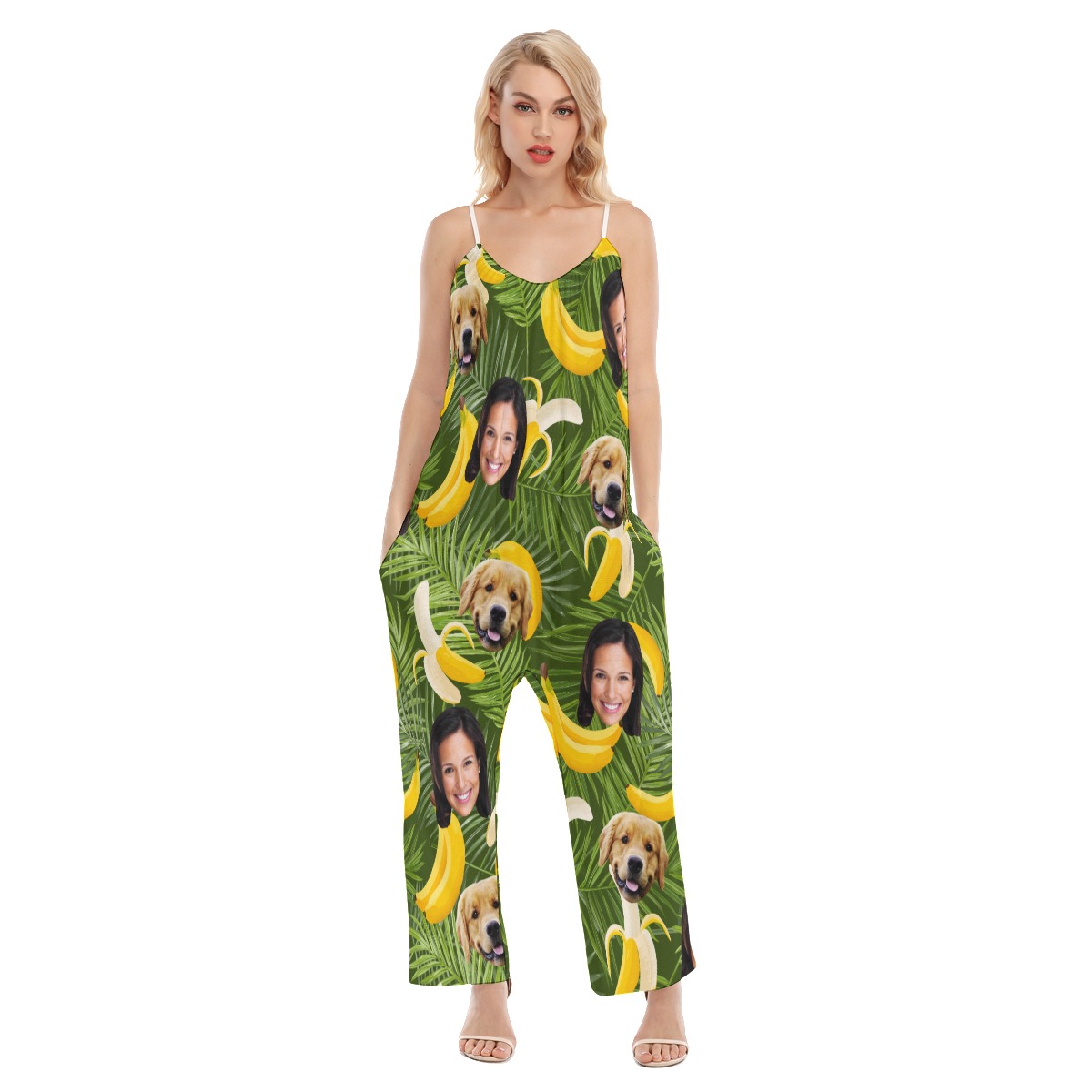 Banana Custom 2 Faces With Dog Hawaiian Jumpsuit For Women - variant image 1