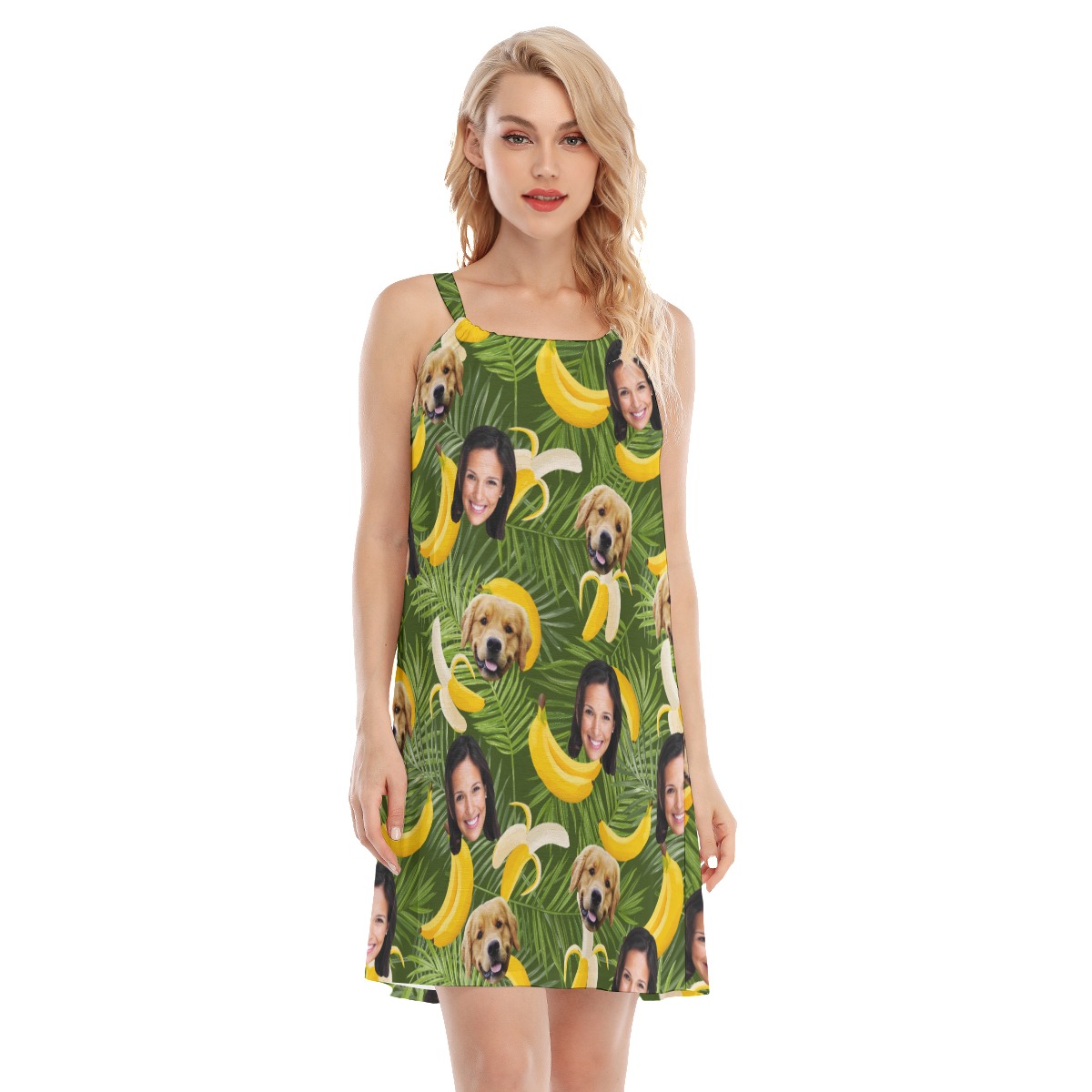 Banana Custom Face With Your Dog Hawaiian Dress For Women - variant image 1