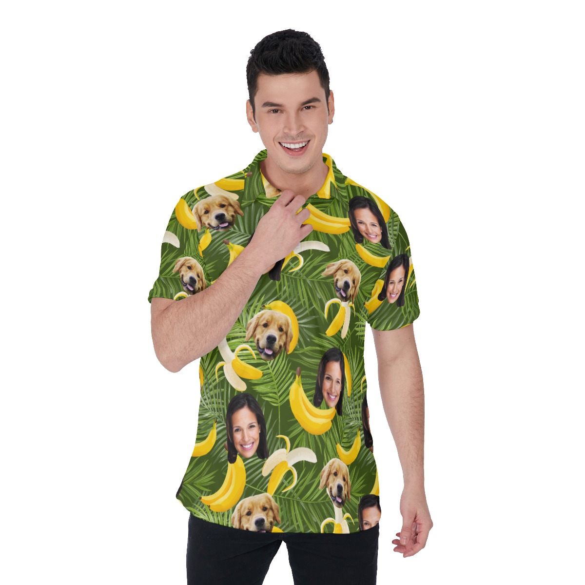 Men's Banana Custom Face And Dog Polo Hawaiian Shirt - variant image 1