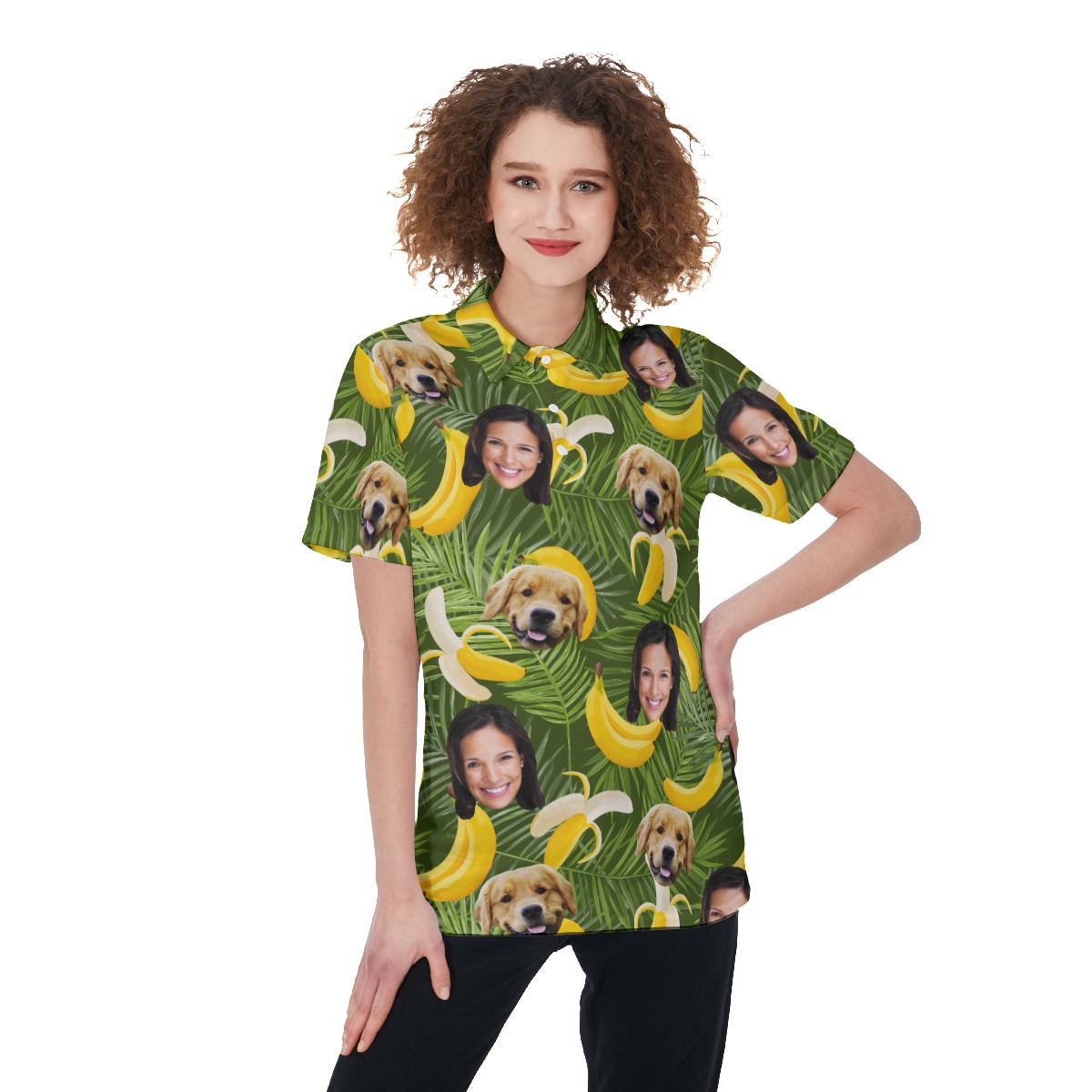 Women's Banana Custom Face Polo Hawaiian Shirt With Dog Face - variant image 1