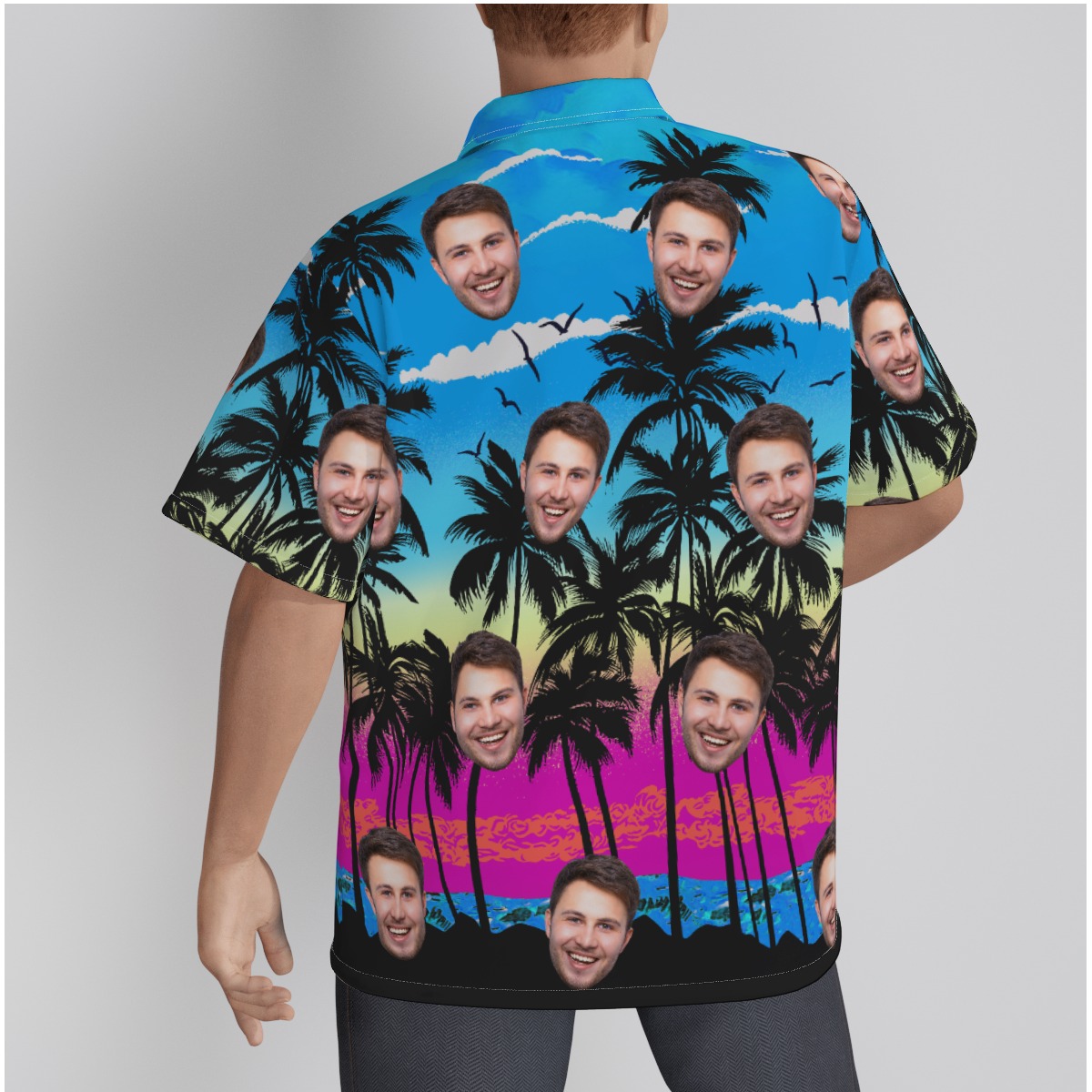 Blue Men's Hawaiian Shirt With Custom Face
