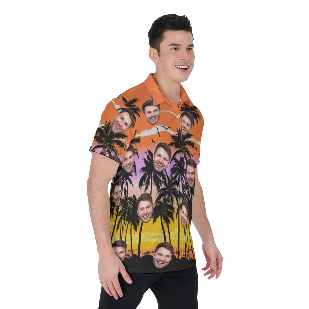 Beach Themed Custom Face Men's Polo Shirt