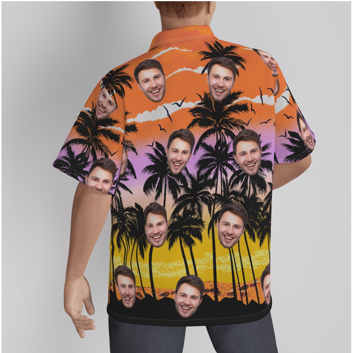 Palm Tree Orange Custom Hawaiian Shirt With Face