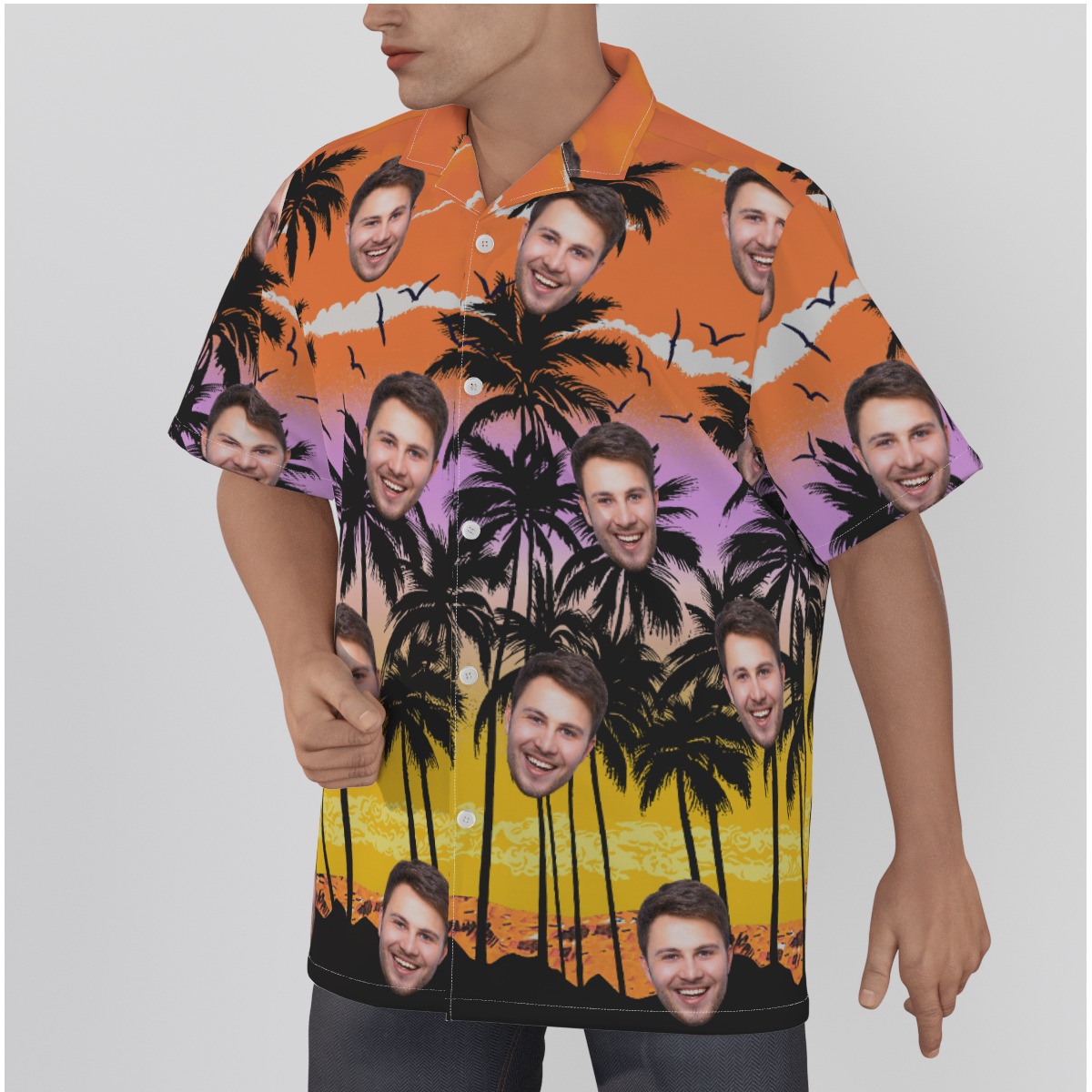 Palm Tree Orange Custom Hawaiian Shirt With Face