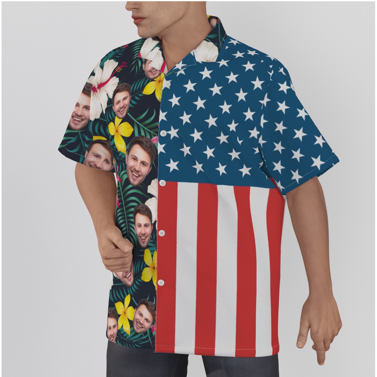 American Flag Tropical Custom Face Hawaiian Shirt