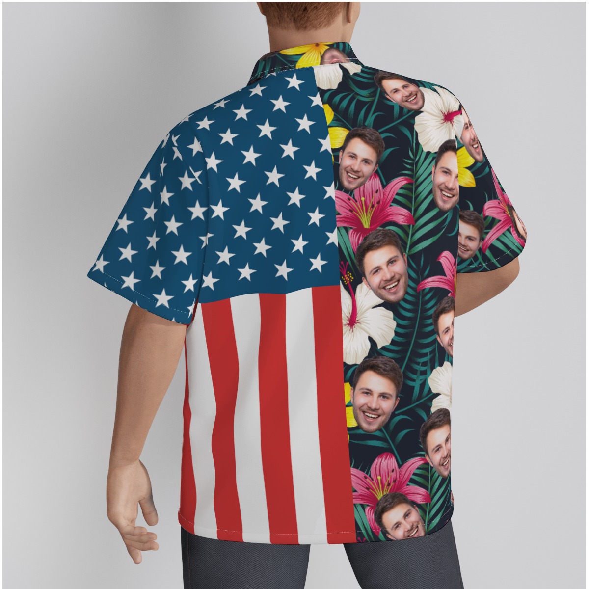 American Flag Tropical Custom Face Hawaiian Shirt