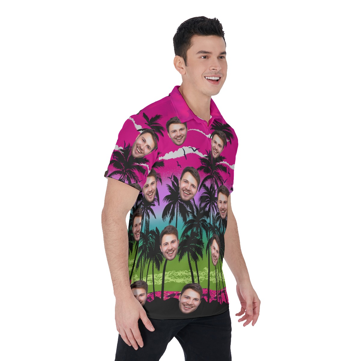 Vivid Beach Men's Golf Shirt With Custom Face
