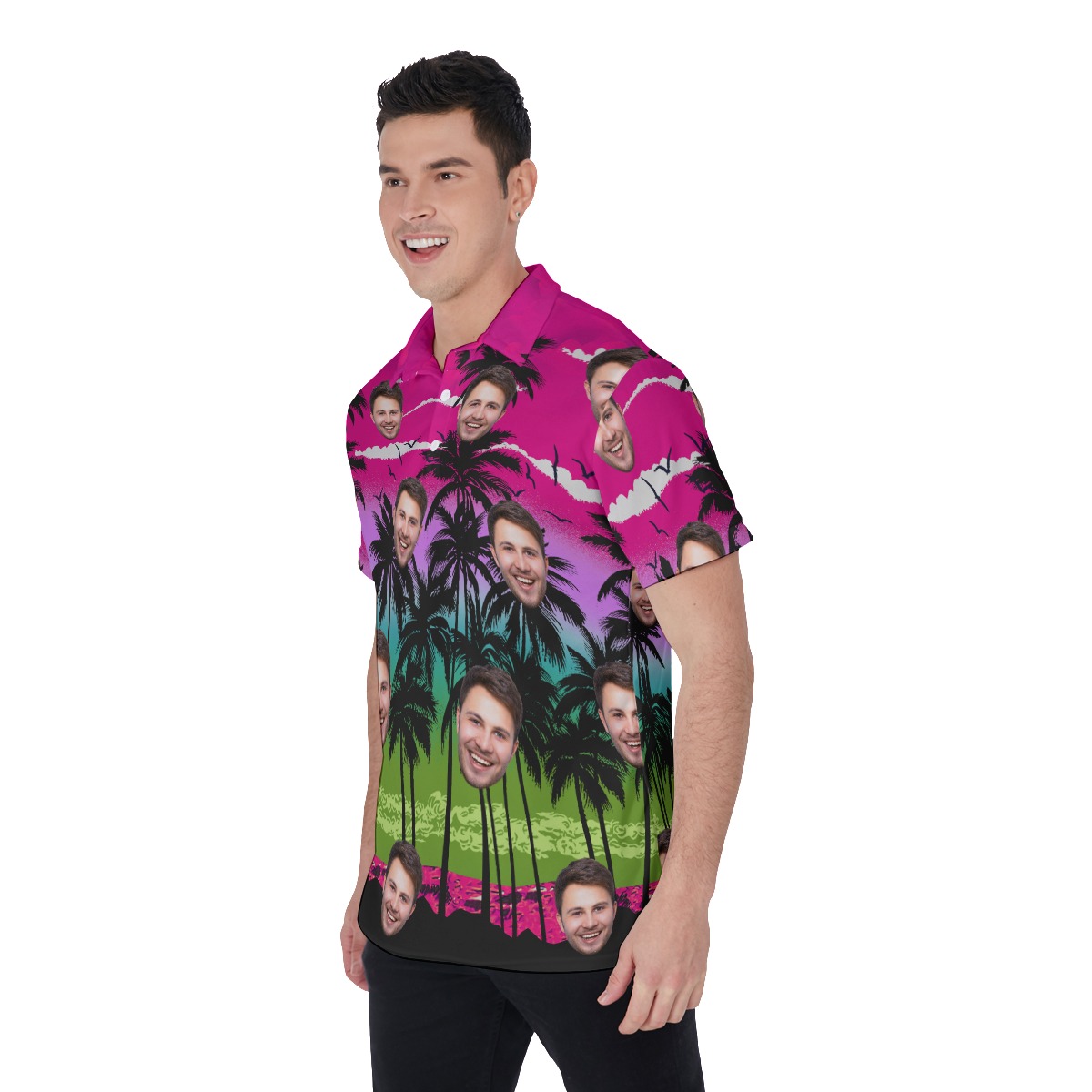 Vivid Beach Men's Golf Shirt With Custom Face