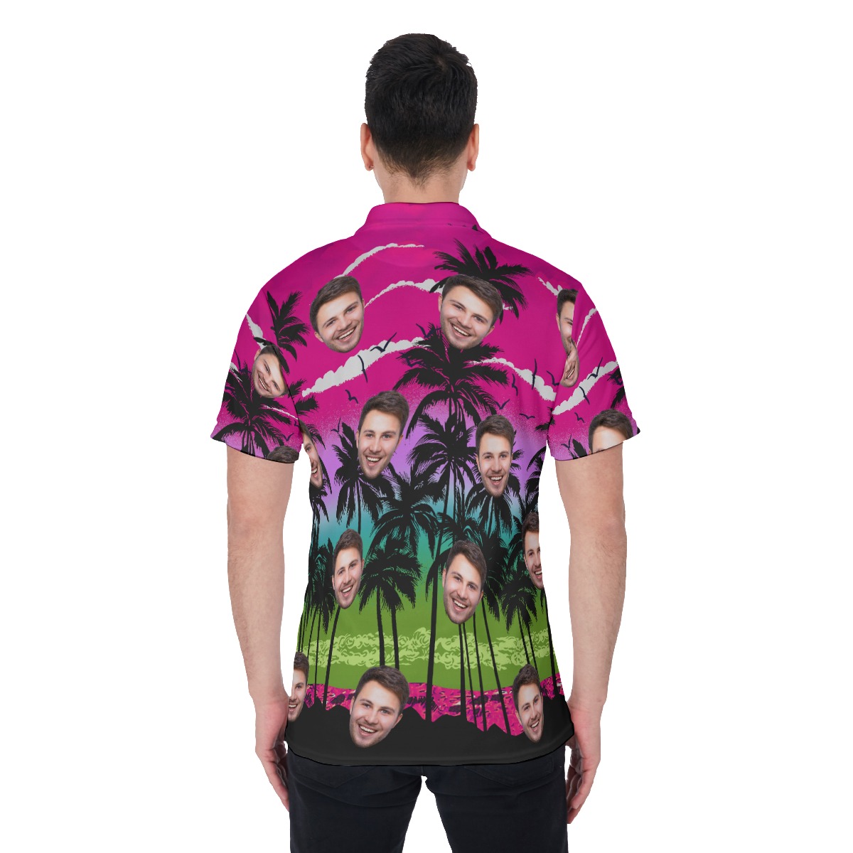 Vivid Beach Men's Golf Shirt With Custom Face