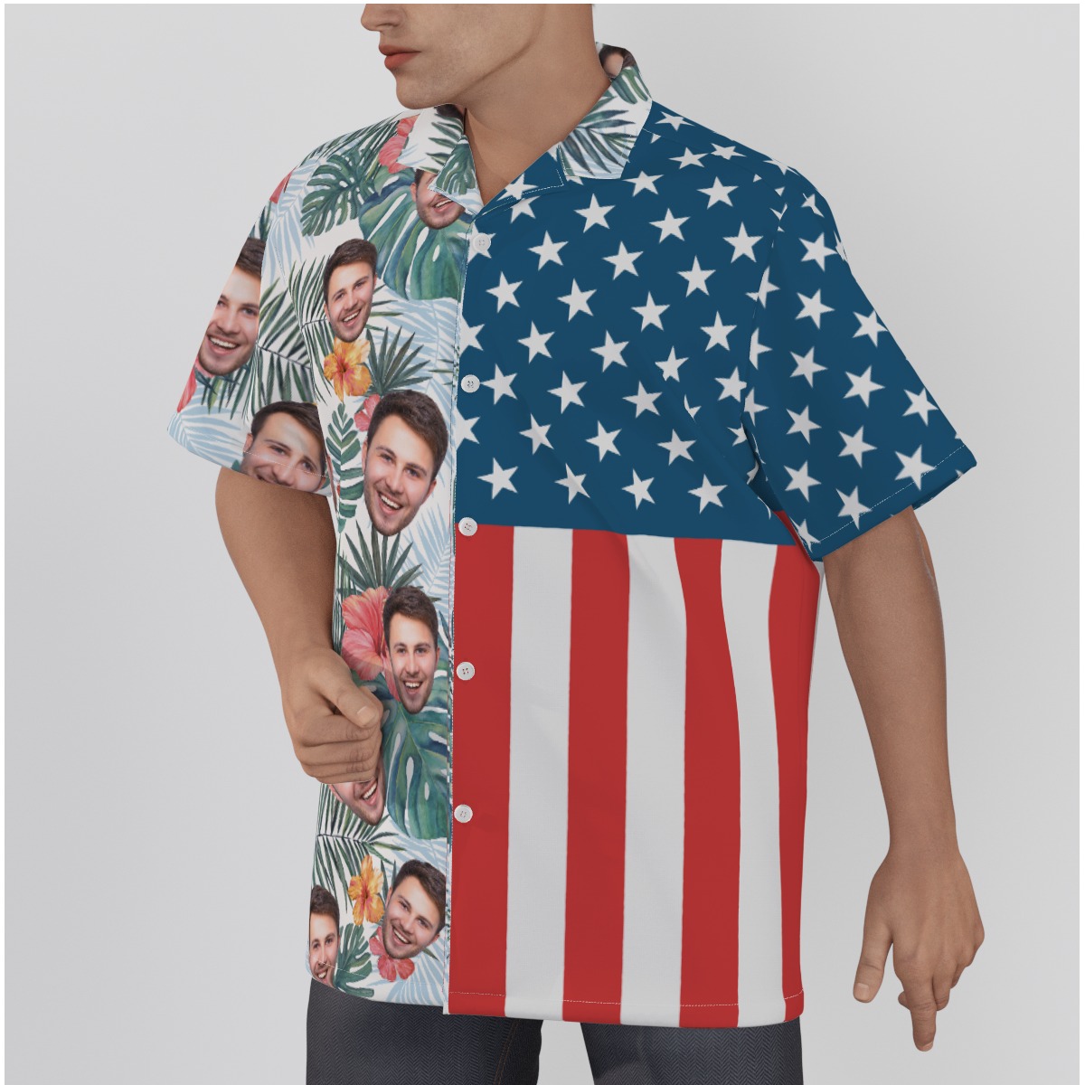 Funny Custom Face Tropical Hibicus Patriotic Hawaiian Shirt