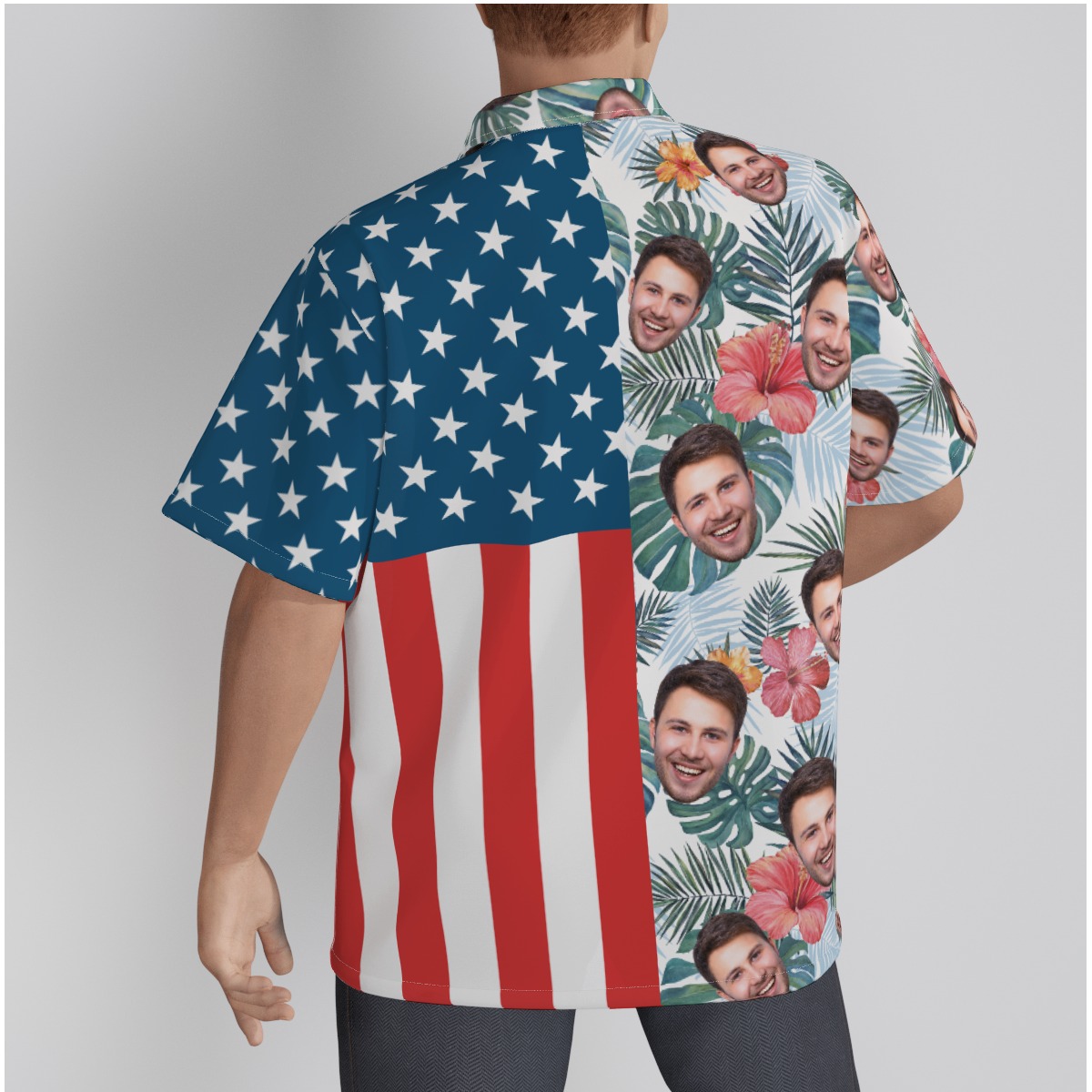 Funny Custom Face Tropical Hibicus Patriotic Hawaiian Shirt