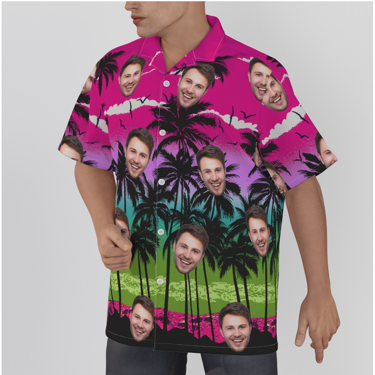 Pink Sunset Beach Hawaiian Shirt With Multi Face