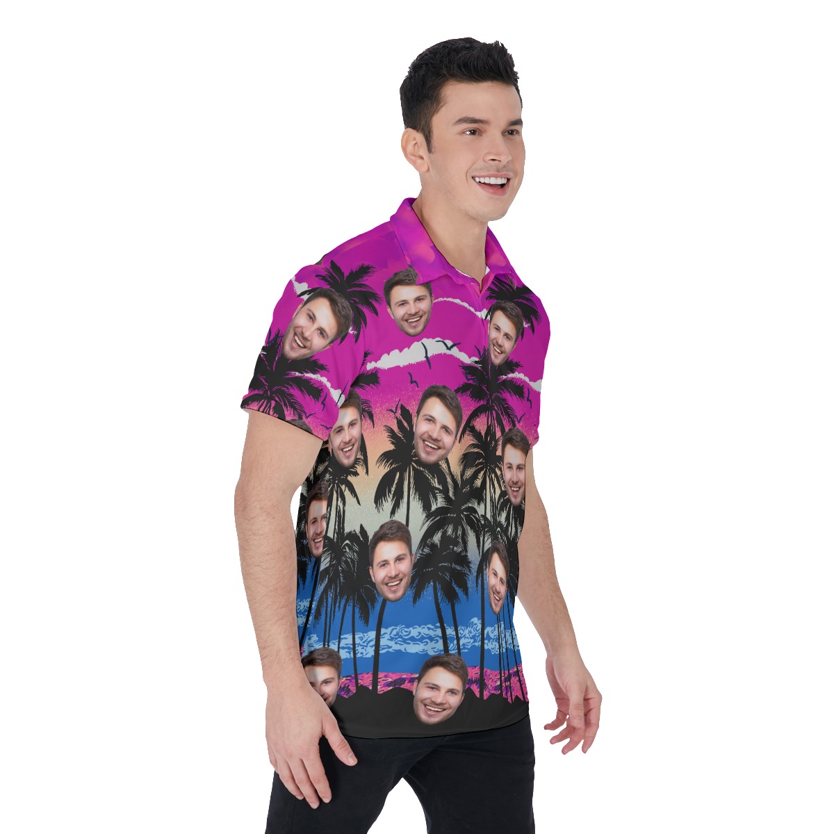 Purple Beach Men's Polo Shirt With Custom Face