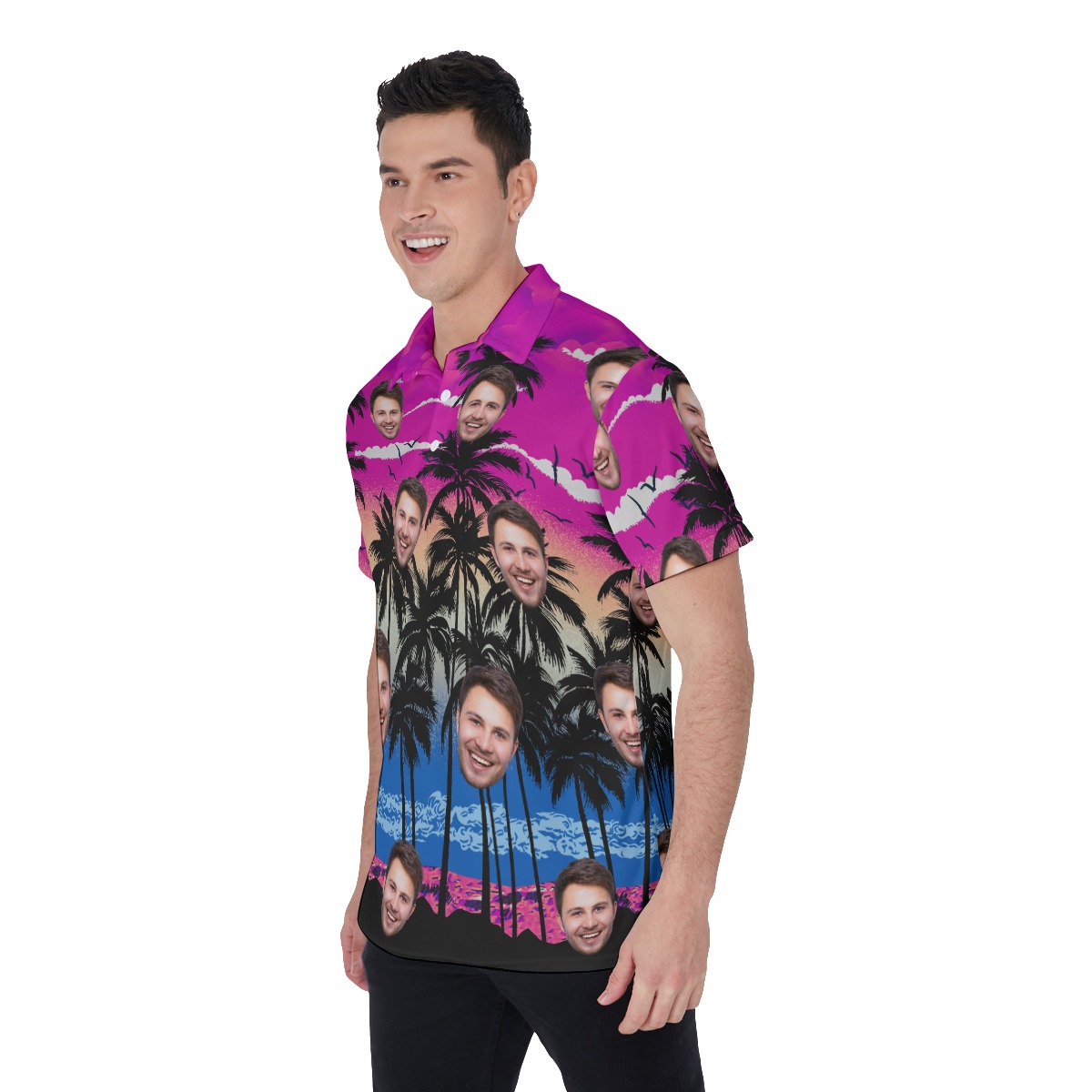 Purple Beach Men's Polo Shirt With Custom Face