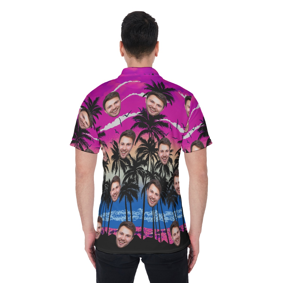 Purple Beach Men's Polo Shirt With Custom Face