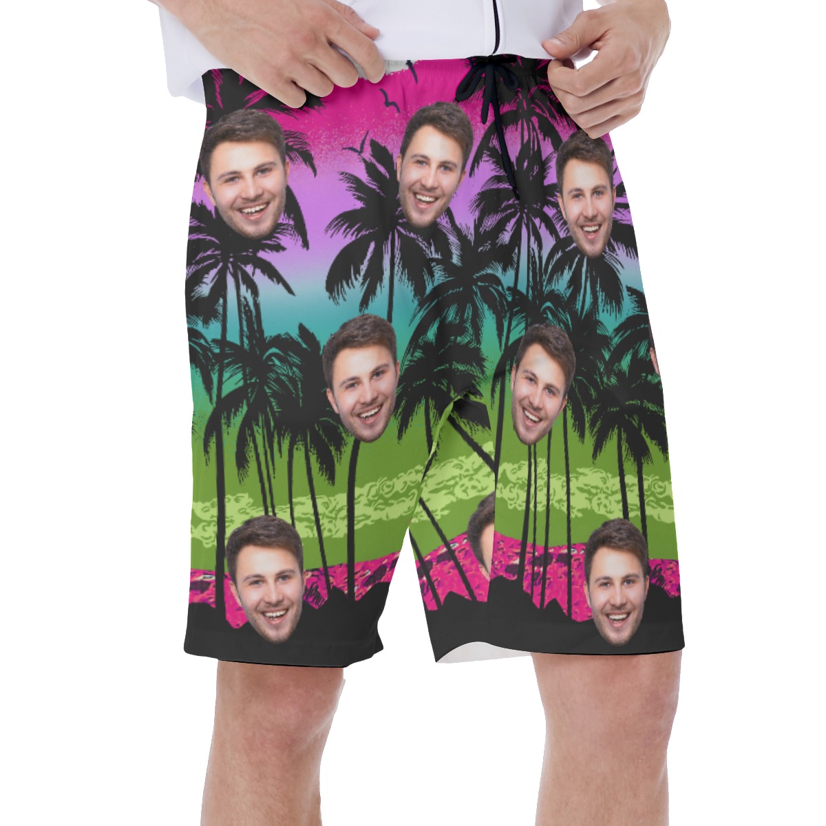 Purple Palm Tree Men's Hawaiian Shorts With Custom Face