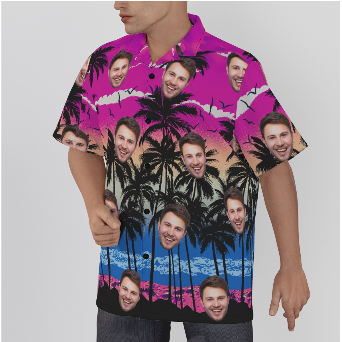 Custom Face Purple Hawaiian Beach Shirt