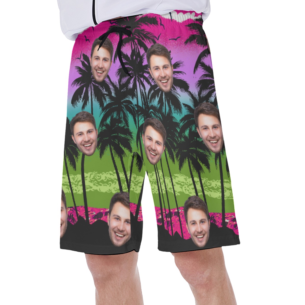 Purple Palm Tree Men's Hawaiian Shorts With Custom Face