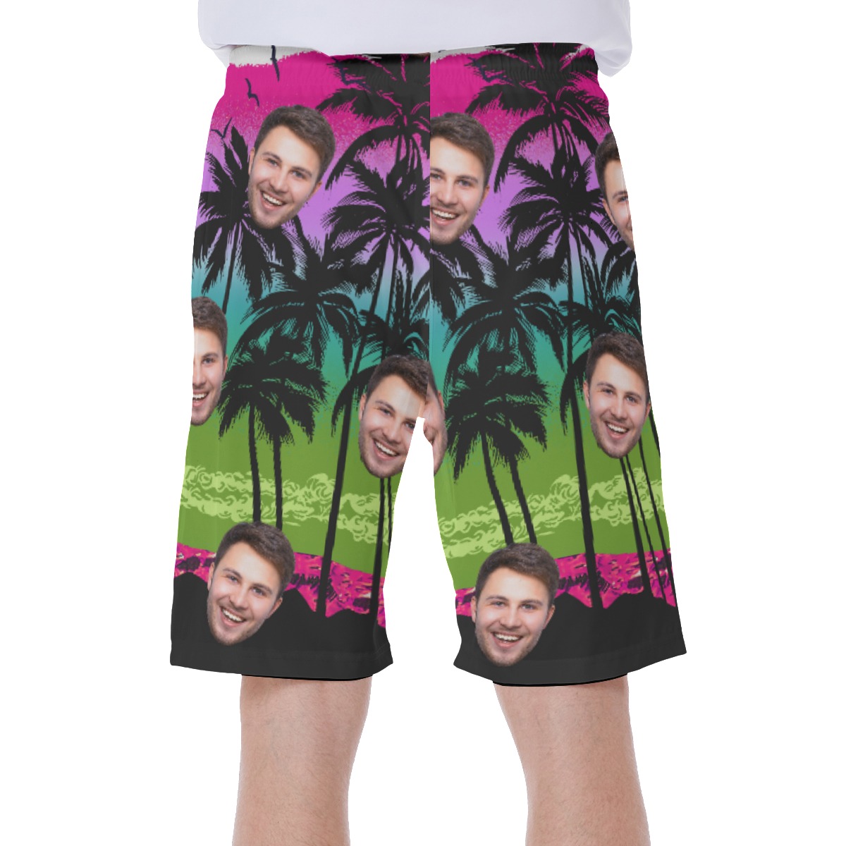 Purple Palm Tree Men's Hawaiian Shorts With Custom Face