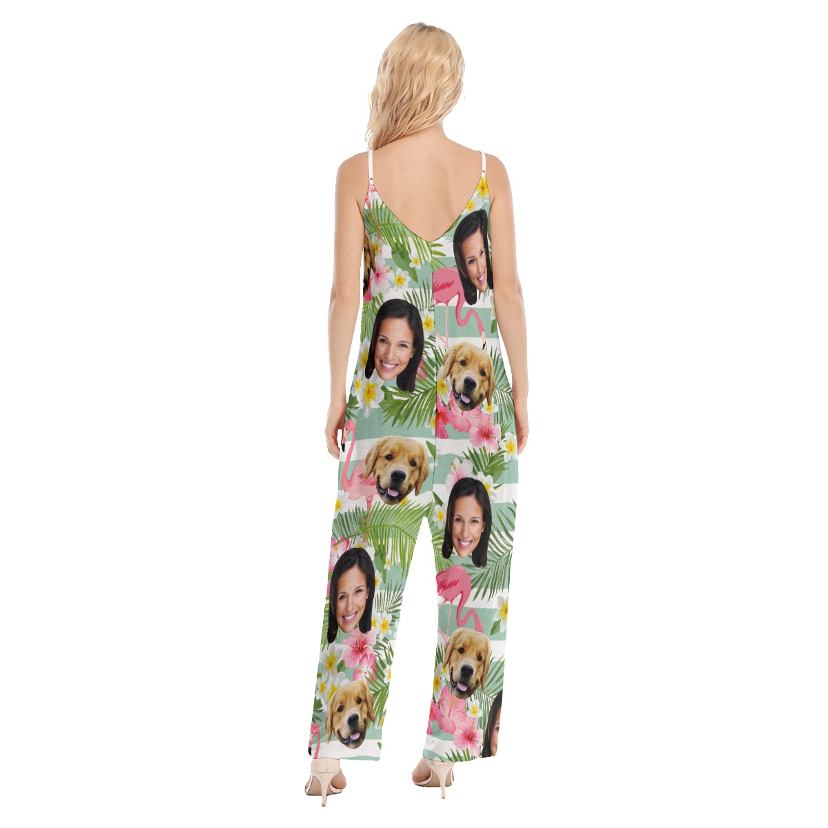 Flamingo Custom 2 Faces With Dog Hawaiian Jumpsuit For Women