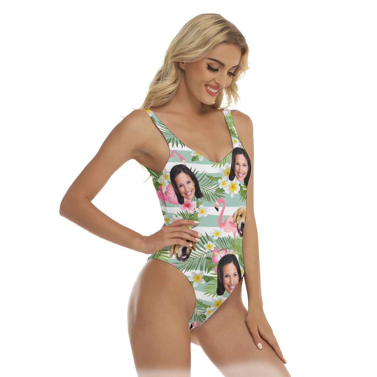 Women's Custom 2 Faces Flamingo Hawaiian One Piece Swimsuit