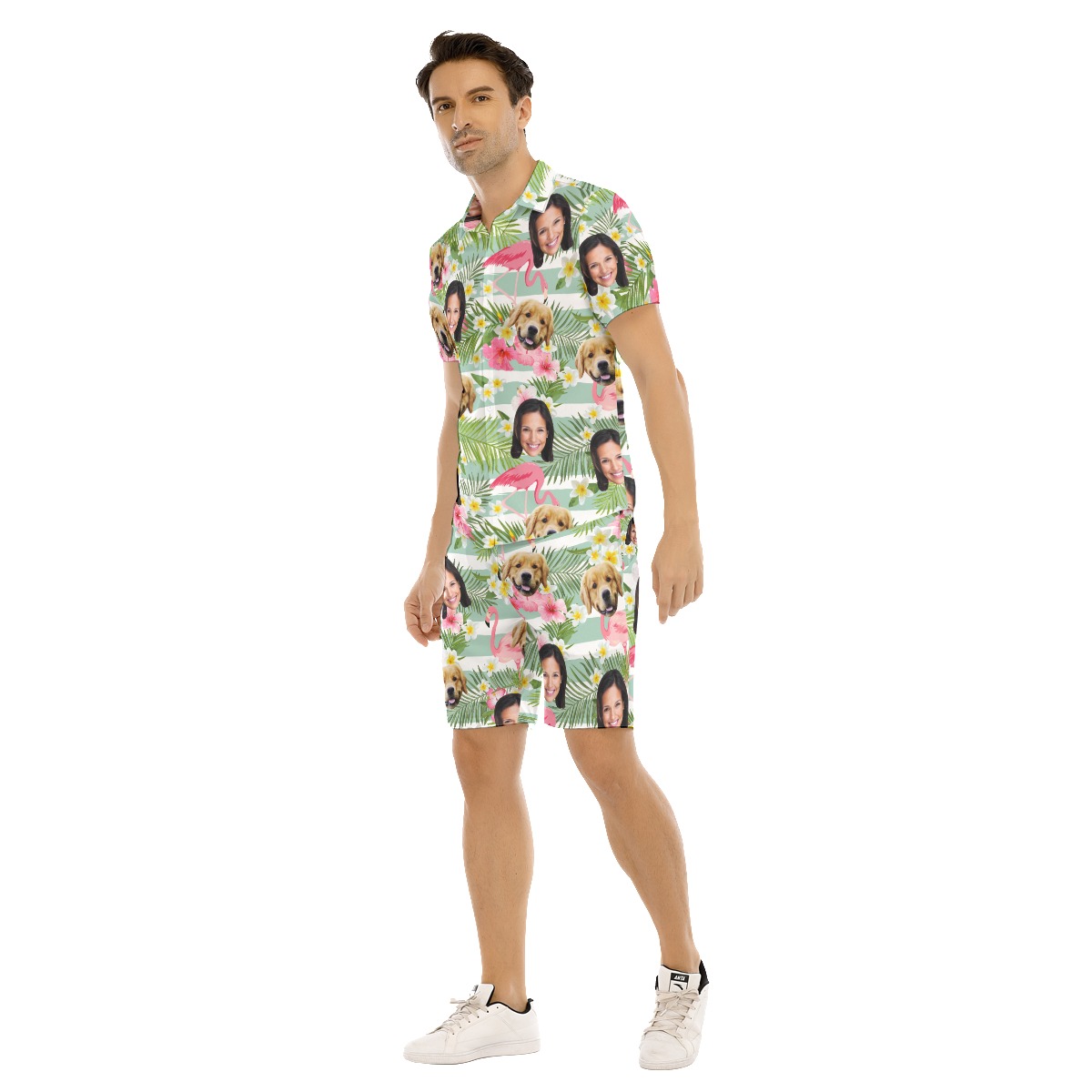 Flamingo Custom 2 Face Hawaiian Shirt Set For Men