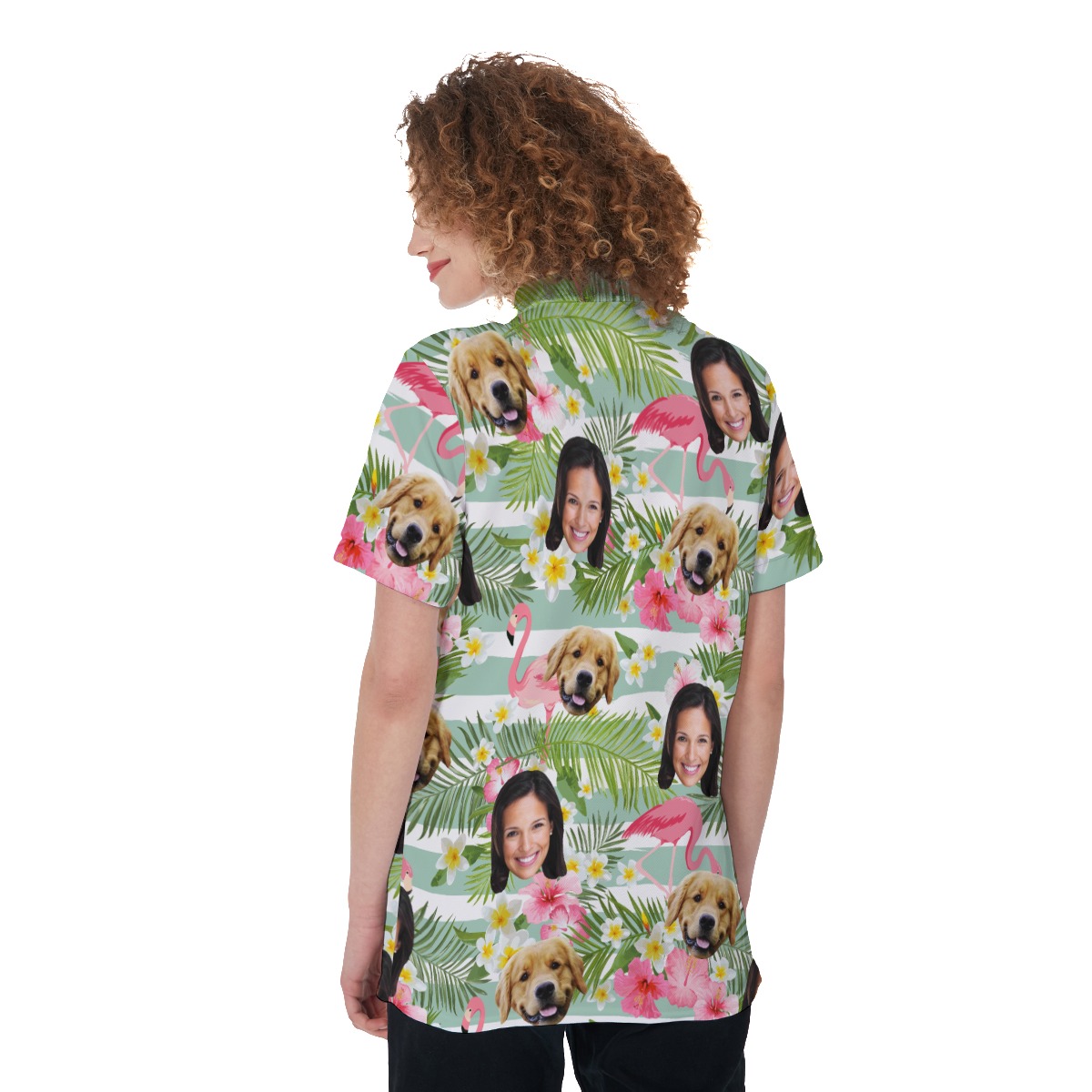 Women's Flamingo Custom Face Polo Hawaiian Shirt With Dog Face