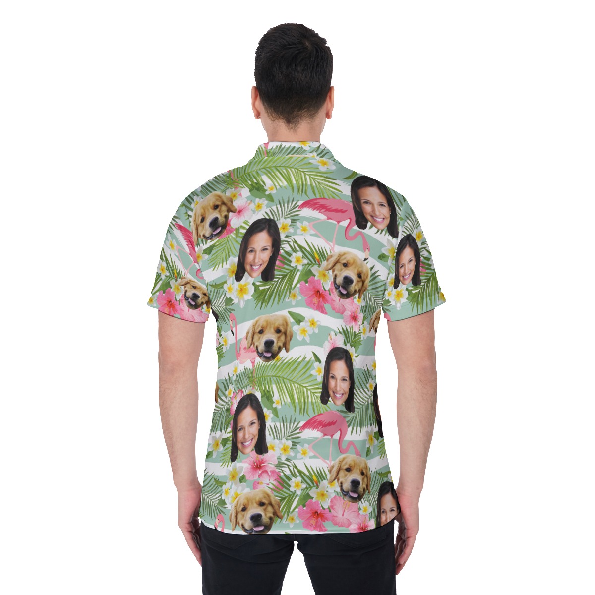 Men's Flamingo Custom Face And Dog Polo Hawaiian Shirt