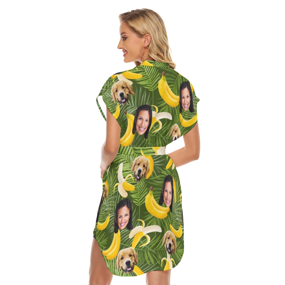 Banana Customize And Dog Hawaiian Dress With Belt For Women