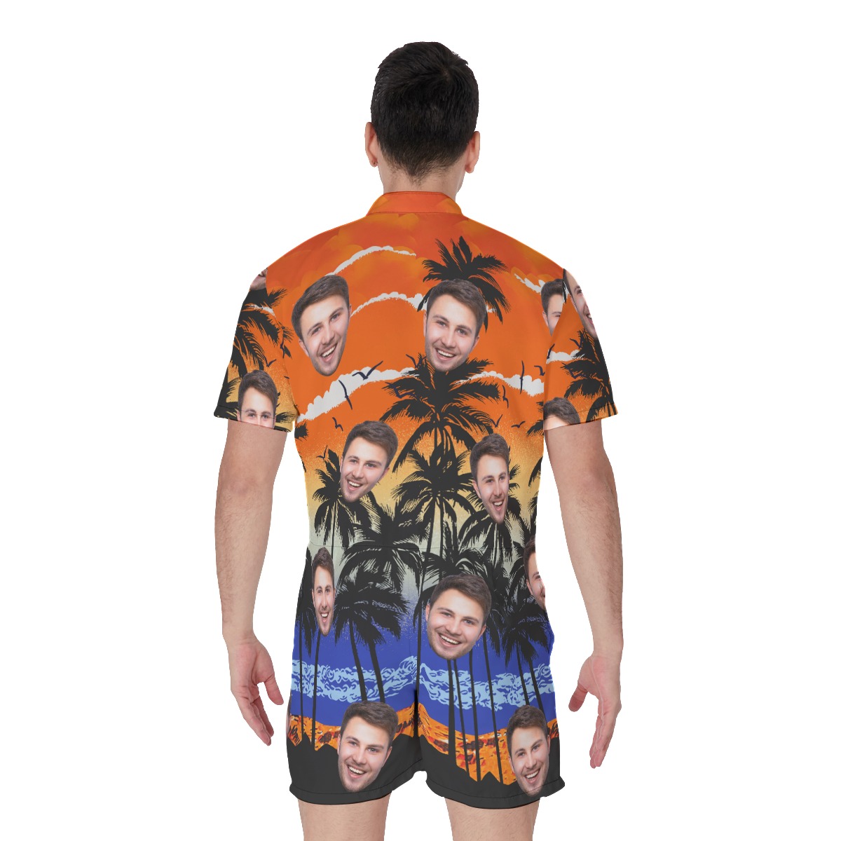 Sunset Men's Beach Romper With Custom Face